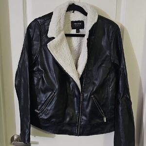 Torrid Black Leather Jacket with Cream Lining